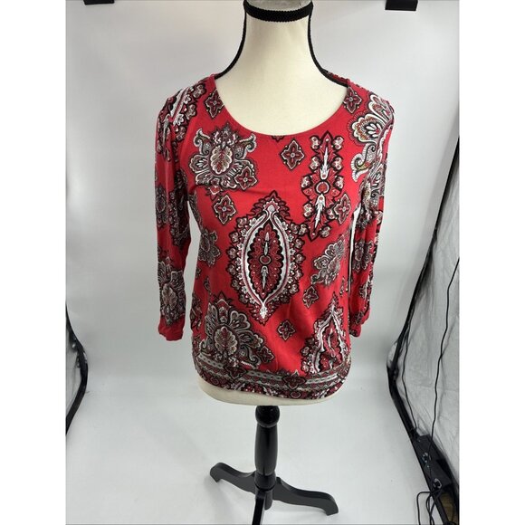 Chico's Womens Red Paisley Print Blouse Size S Rayon Spandex - Picture 1 of 6